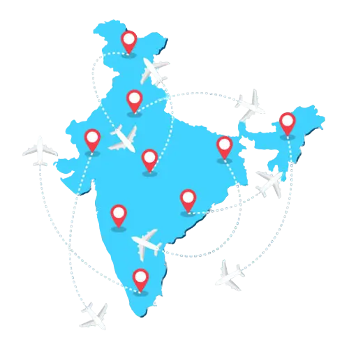 India map with location pointer marks