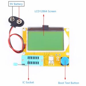 9V Battery Operated LCR-T4 12864 LCD Graphical Transistor Tester Resistance Capacitance ESR SCR Meter